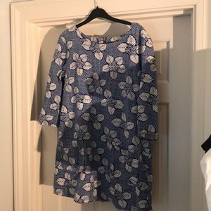 Blue and white flower pattern dress.